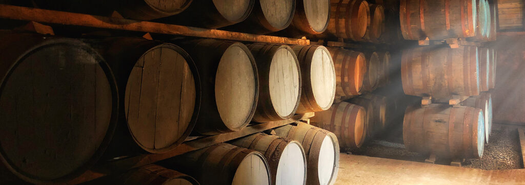 Barrels stacked in a room